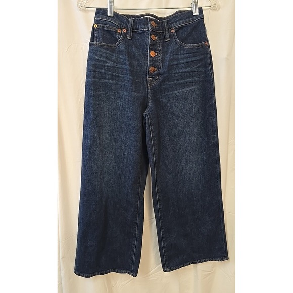 Madewell Jeans The High Rise Crop Size Button Fly Denim Dark Wash 25 - Picture 1 of 12